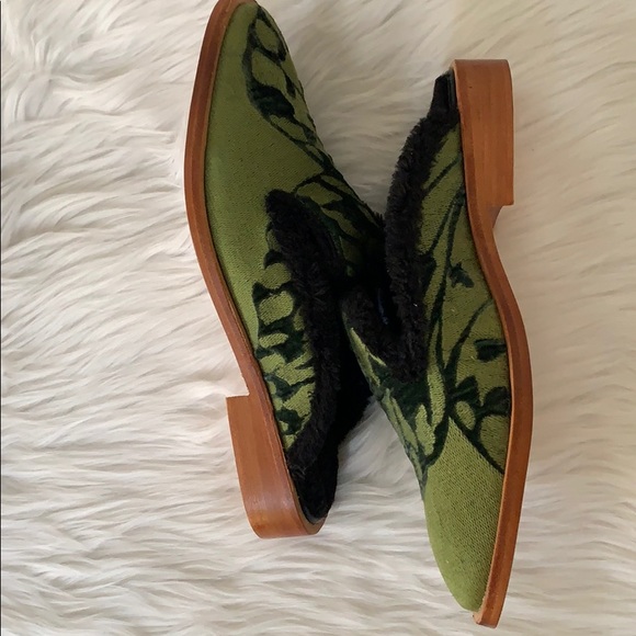 Free People Butterfly Effect Faux Fur Mule Size 37 Green Slip On New - Picture 6 of 12